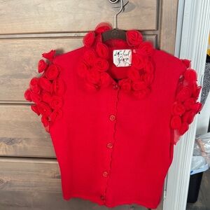 Michael Simon Red Cardigan with Floral Details